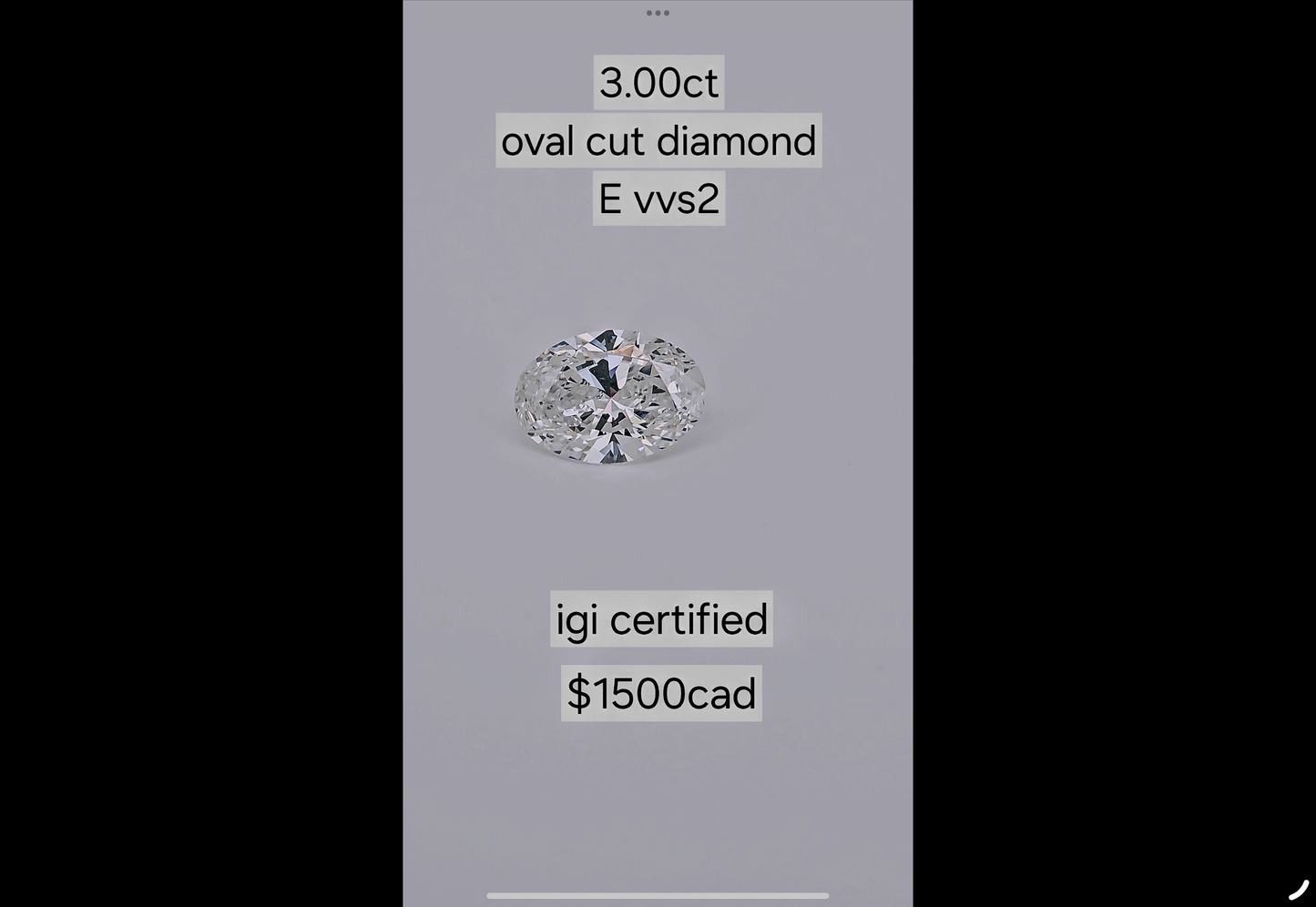 Igi certified 3ct oval cut diamond